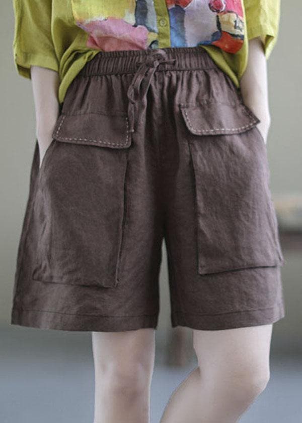 Art Red Tie Waist Patchwork Summer hot Pants Linen - Shorts - DYAVOR®