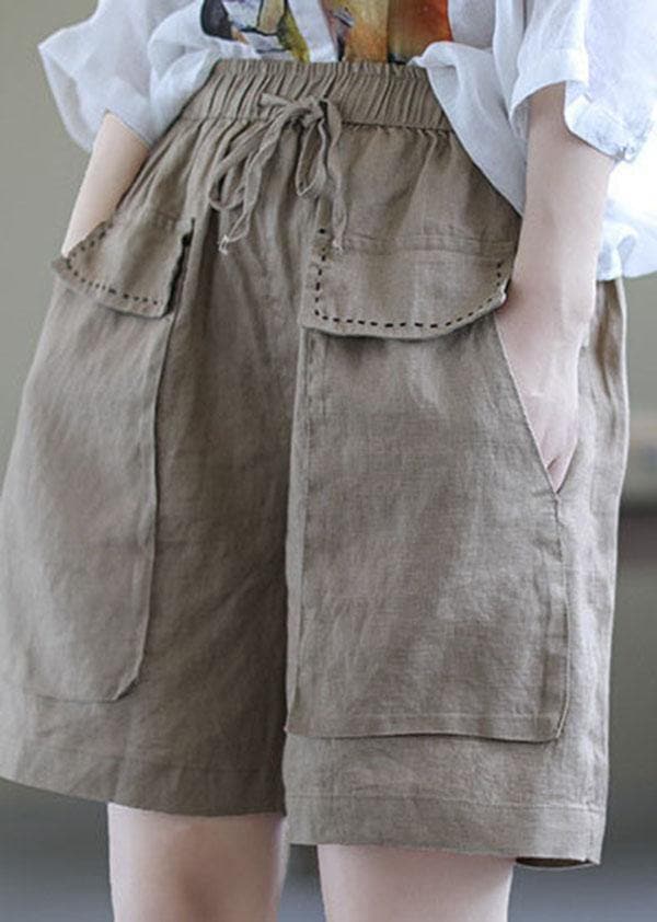 Art Red Tie Waist Patchwork Summer hot Pants Linen - Shorts - DYAVOR®