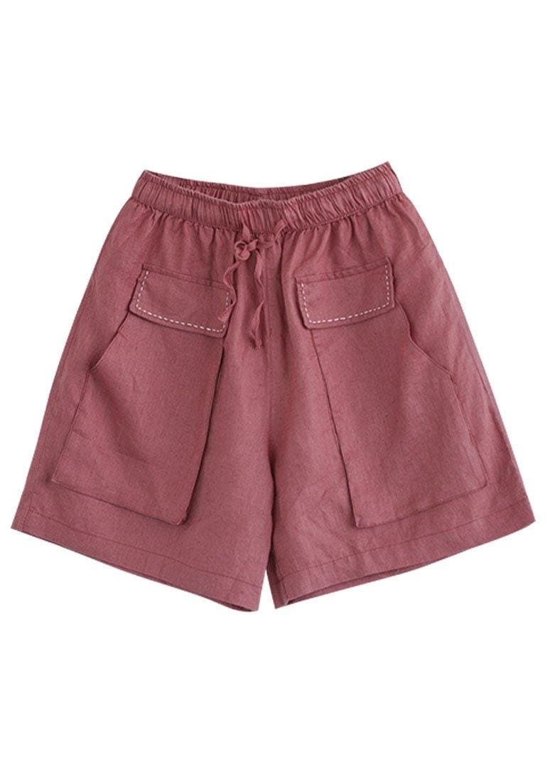 Art Red Tie Waist Patchwork Summer hot Pants Linen - Shorts - DYAVOR®