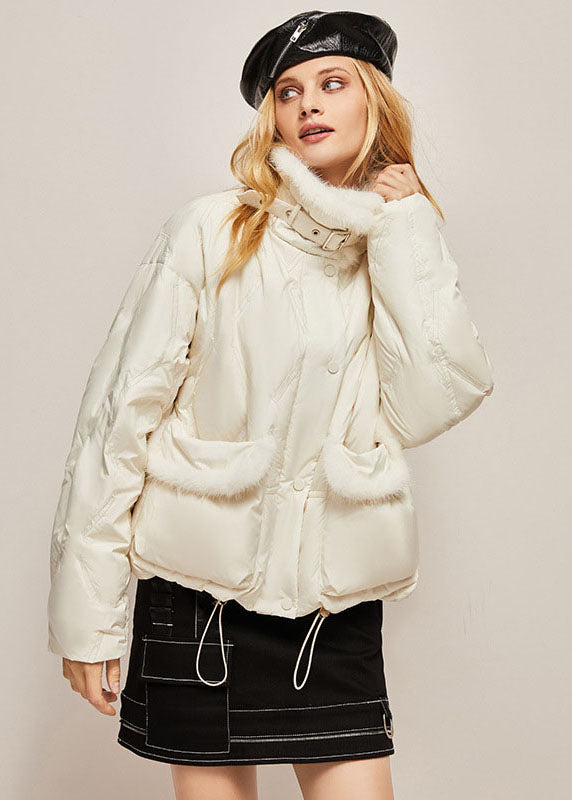 Art White Mink Hair Patchwork Drawstring Duck Down Canada Goose Jacket Winter - Down Jackets - DYAVOR®