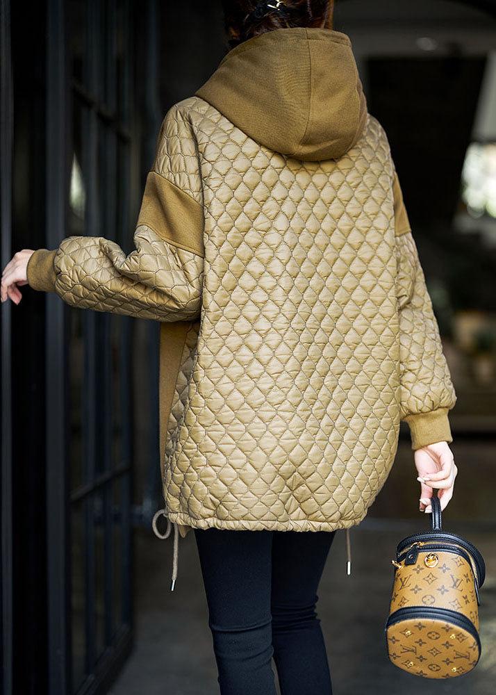 Art Yellow Hooded Drawstring Patchwork Fine Cotton Filled Sweatshirts Top Winter - Down Jackets - DYAVOR®