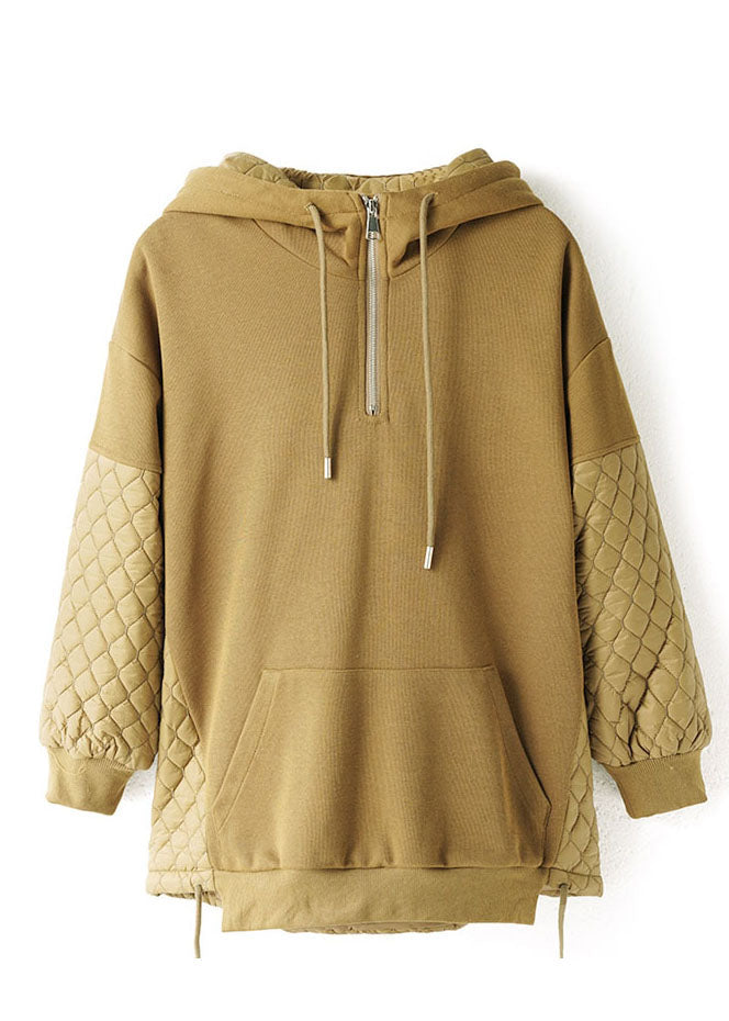 Art Yellow Hooded Drawstring Patchwork Fine Cotton Filled Sweatshirts Top Winter - Down Jackets - DYAVOR®