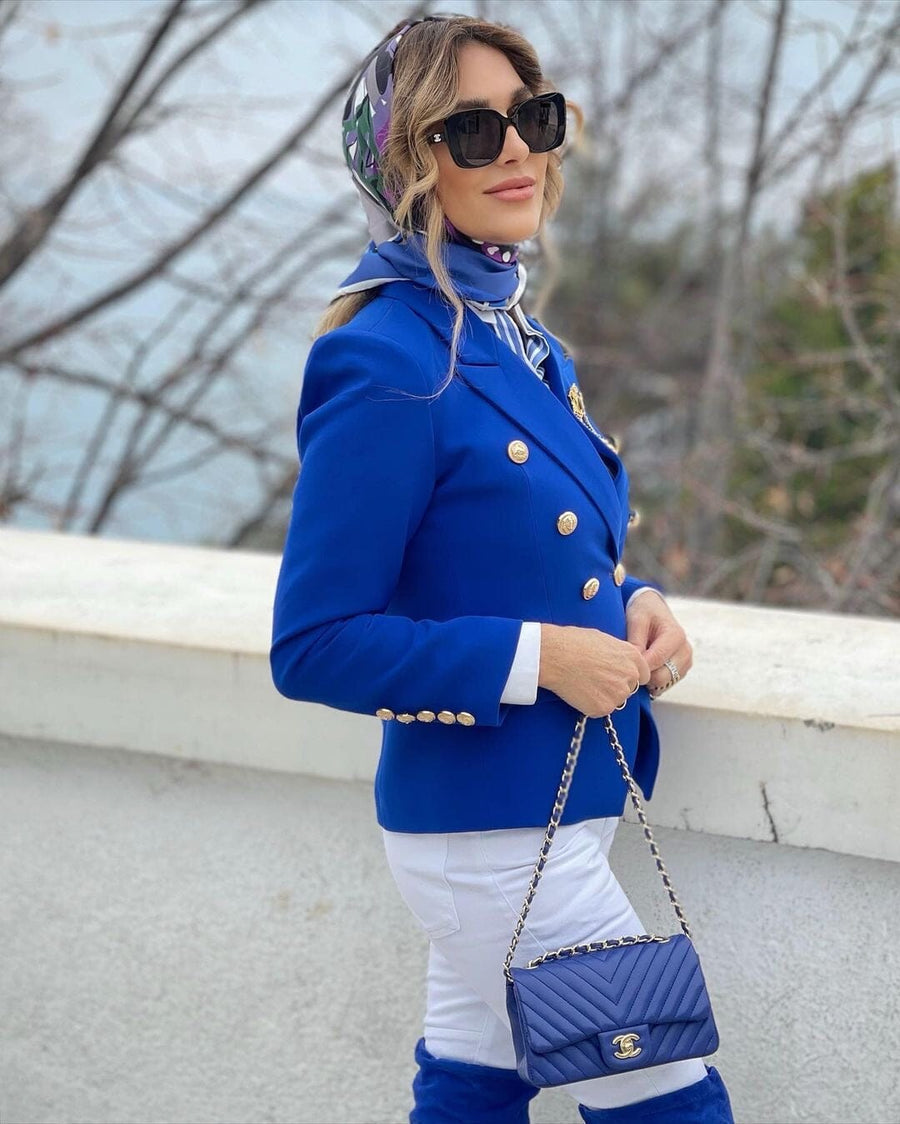 Double-breasted Blue Blazer - - DYAVOR®