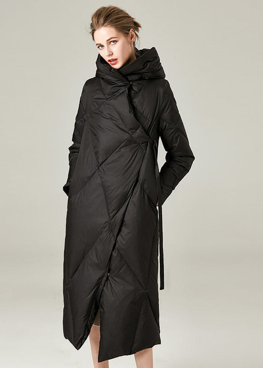 Beautiful Black Hooded Asymmetrical Design Duck Down Winter Coats - Down Jackets - DYAVOR®