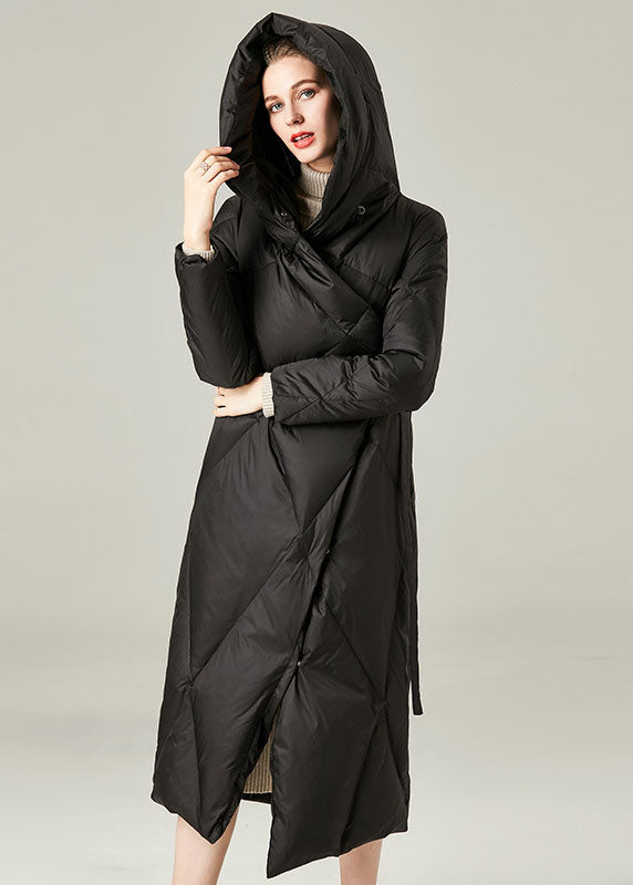 Beautiful Black Hooded Asymmetrical Design Duck Down Winter Coats - Down Jackets - DYAVOR®