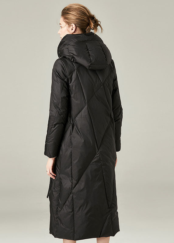 Beautiful Black Hooded Asymmetrical Design Duck Down Winter Coats - Down Jackets - DYAVOR®