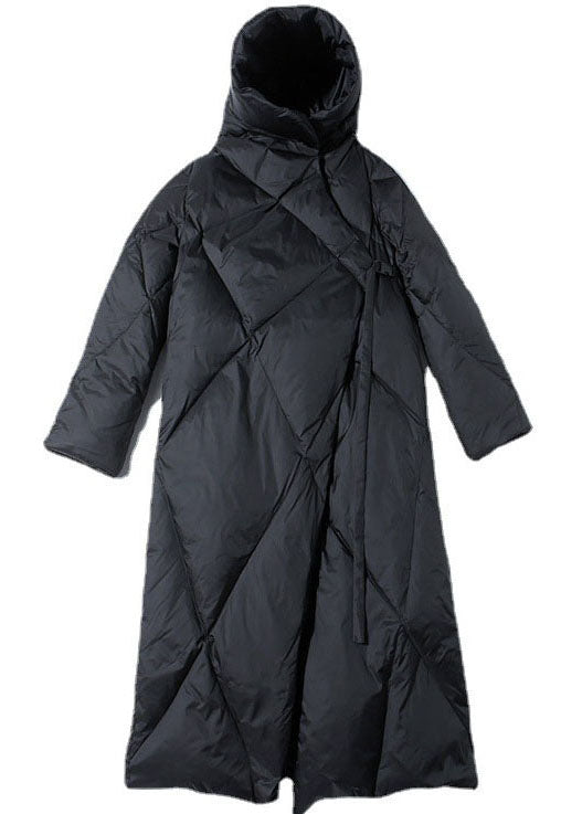 Beautiful Black Hooded Asymmetrical Design Duck Down Winter Coats - Down Jackets - DYAVOR®