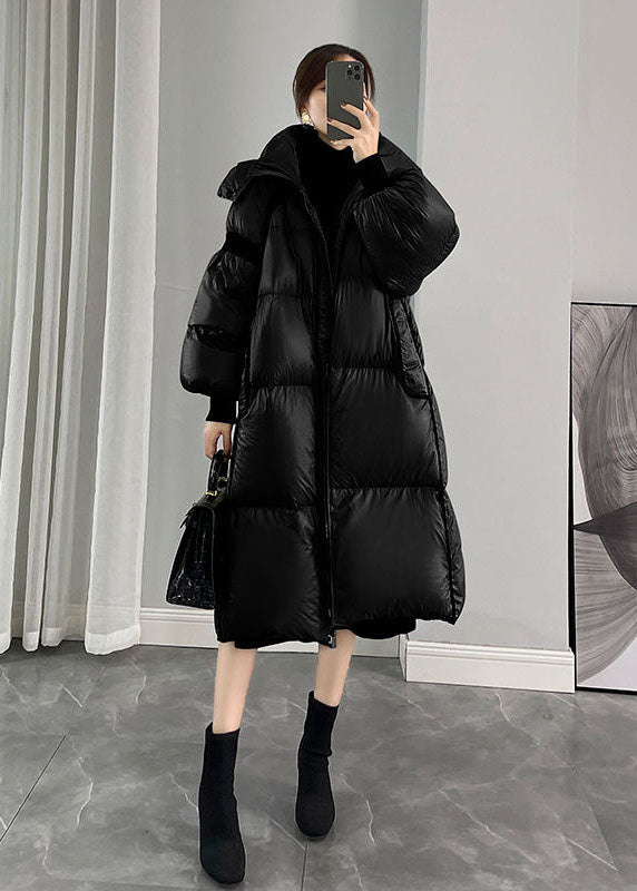 Beautiful Black Hooded Zippered Thick Duck Down Puffers Jackets Winter - Down Jackets - DYAVOR®