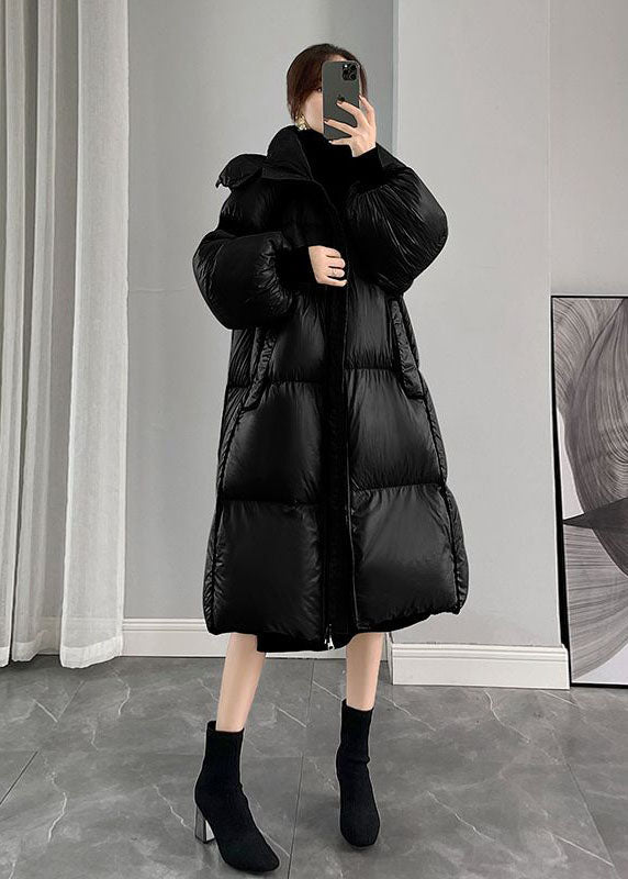 Beautiful Black Hooded Zippered Thick Duck Down Puffers Jackets Winter - Down Jackets - DYAVOR®