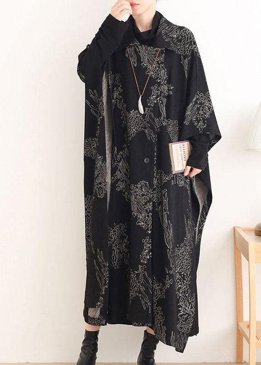 Beautiful Black Print Peter Pan Collar Button Long Trench coats - Trench coats - DYAVOR®