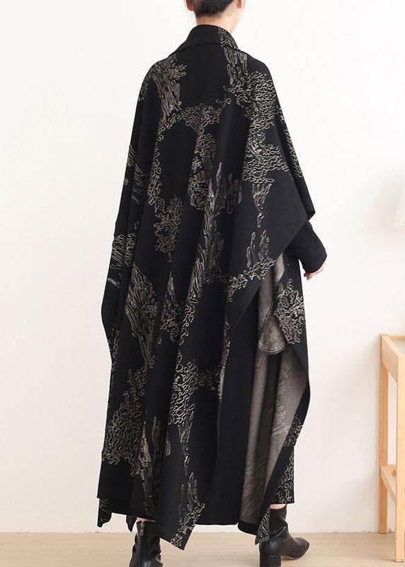 Beautiful Black Print Peter Pan Collar Button Long Trench coats - Trench coats - DYAVOR®
