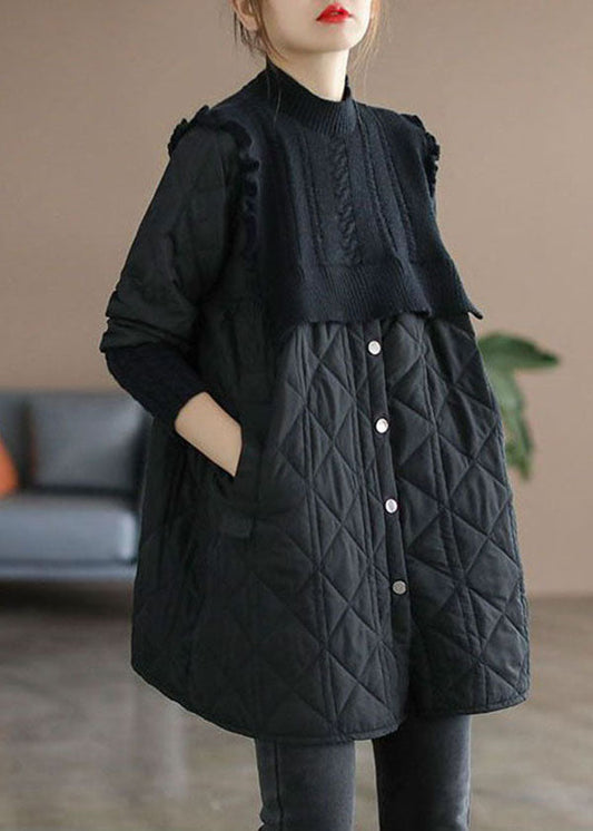 Beautiful Black Stand Collar Knit Patchwork Fine Cotton Filled Winter Coats - Down Jackets - DYAVOR®
