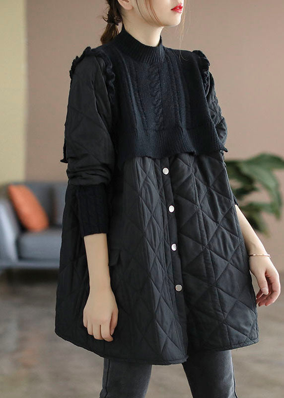Beautiful Black Stand Collar Knit Patchwork Fine Cotton Filled Winter Coats - Down Jackets - DYAVOR®