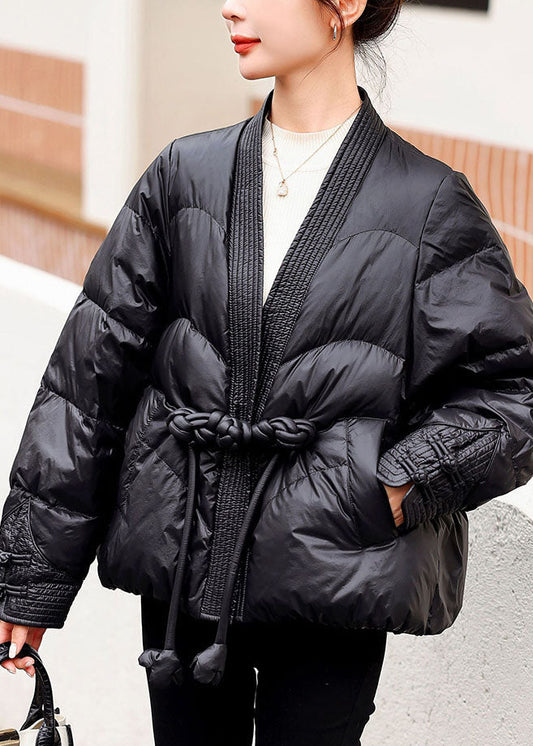 Beautiful Black V Neck Oriental Button Original Design Duck Down Down Coats Winter - Down Jackets - DYAVOR®