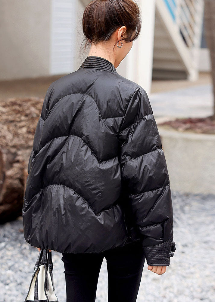 Beautiful Black V Neck Oriental Button Original Design Duck Down Down Coats Winter - Down Jackets - DYAVOR®