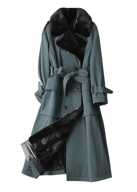 Beautiful Blue Fox collar Bouble Breast Pockets Sashes Leather And Fur Lengthen Parkas Winter - Down Jackets - DYAVOR®