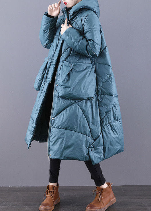 Beautiful Blue-Green Hooded Zippered Oversized Thick Duck Down Puffers Jackets Winter - Down Jackets - DYAVOR®