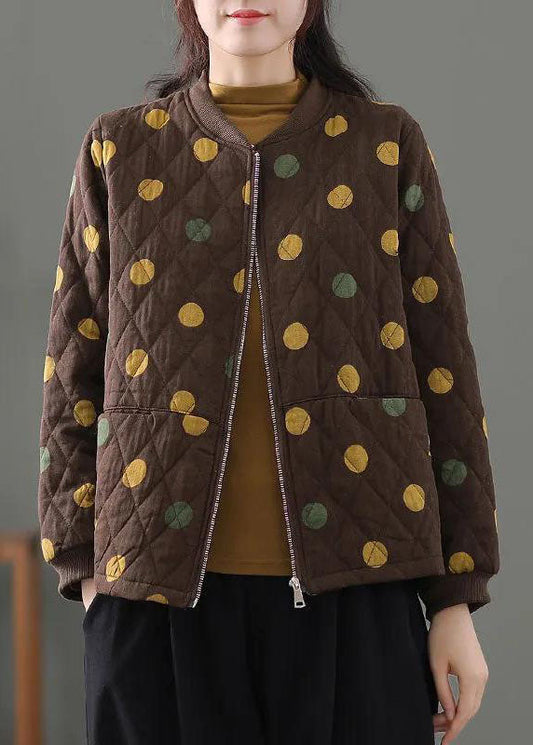Beautiful Chocolate Zip Up Dot Fine Cotton Filled Winter Coats Winter - Down Jackets - DYAVOR®