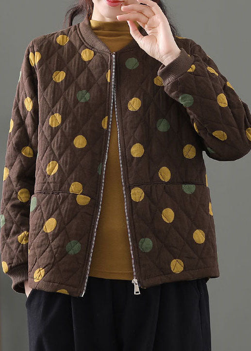 Beautiful Chocolate Zip Up Dot Fine Cotton Filled Winter Coats Winter - Down Jackets - DYAVOR®