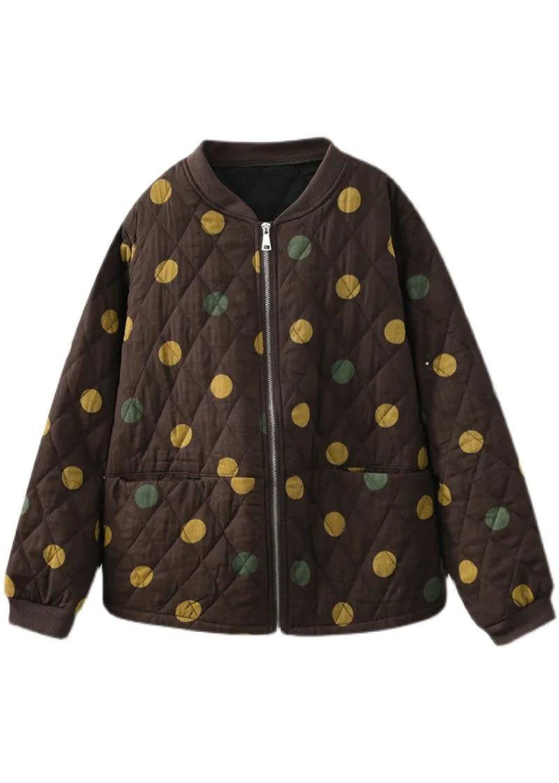 Beautiful Chocolate Zip Up Dot Fine Cotton Filled Winter Coats Winter - Down Jackets - DYAVOR®