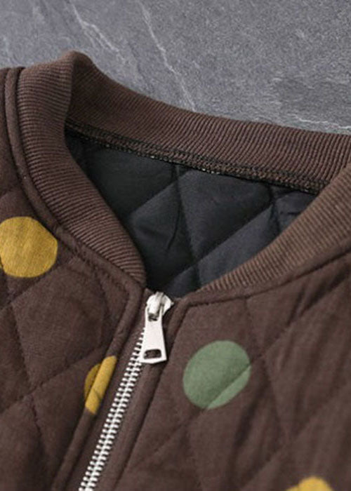 Beautiful Chocolate Zip Up Dot Fine Cotton Filled Winter Coats Winter - Down Jackets - DYAVOR®