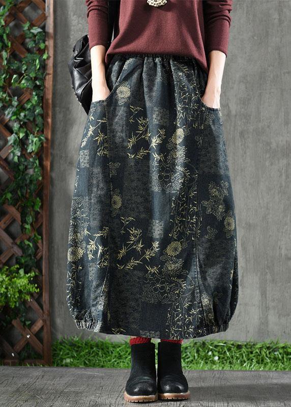 Beautiful Floral Elastic Waist Pockets Denim Skirts - Skirts - DYAVOR®