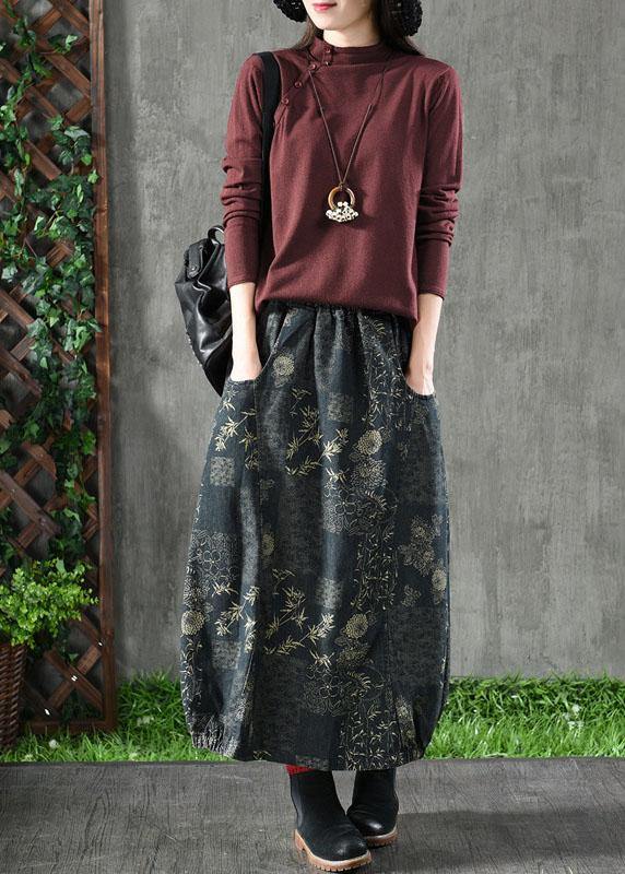 Beautiful Floral Elastic Waist Pockets Denim Skirts - Skirts - DYAVOR®