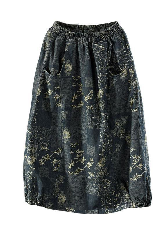 Beautiful Floral Elastic Waist Pockets Denim Skirts - Skirts - DYAVOR®