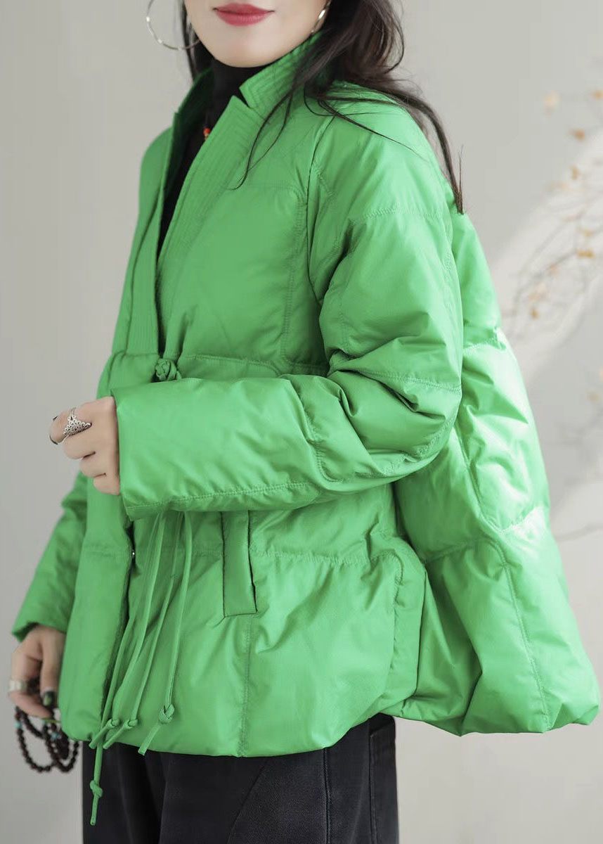Beautiful Green V Neck Pockets Duck Down Jackets Winter - Down Jackets - DYAVOR®
