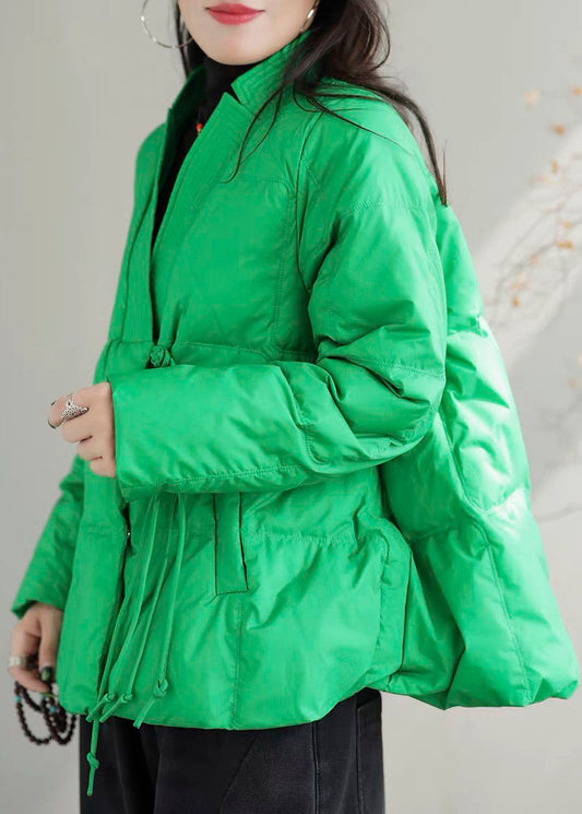 Beautiful Green V Neck Pockets Duck Down Jackets Winter - Down Jackets - DYAVOR®