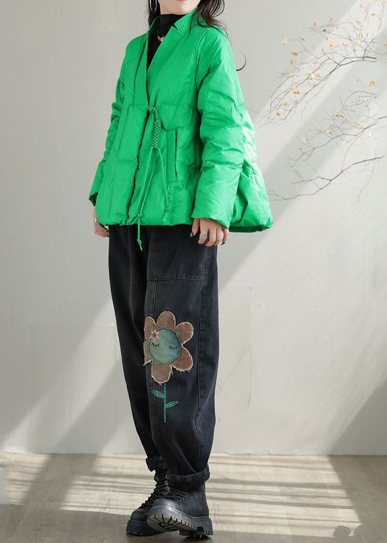Beautiful Green V Neck Pockets Duck Down Jackets Winter - Down Jackets - DYAVOR®