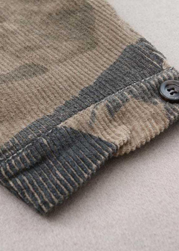 Beautiful Grey Peter Pan Collar Print Corduroy Winter Coat - Down Jackets - DYAVOR®