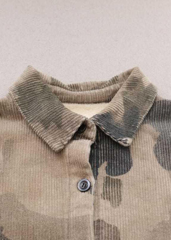 Beautiful Grey Peter Pan Collar Print Corduroy Winter Coat - Down Jackets - DYAVOR®