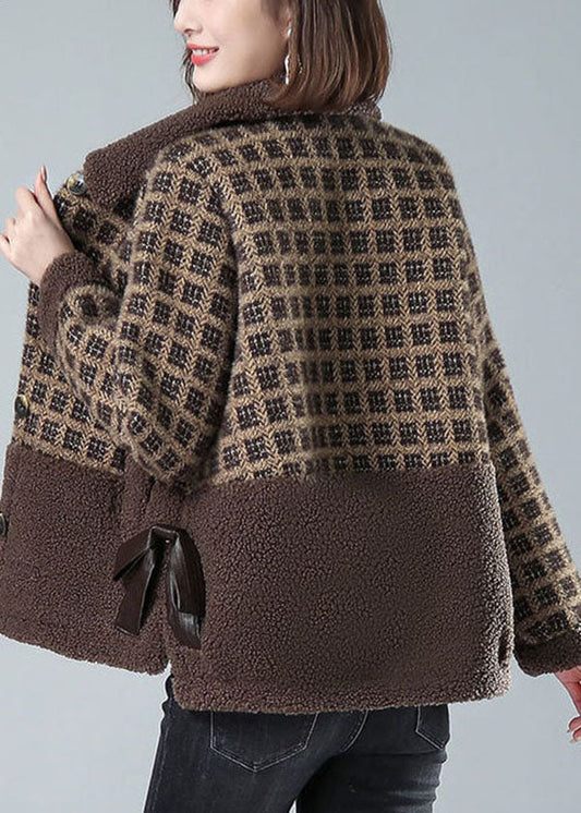 Beautiful Khaki Peter Pan Collar Pockets Plaid Faux Fur Coats Winter - Down Jackets - DYAVOR®