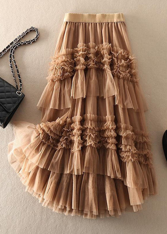 Beautiful Khaki asymmetrical design Tulle Tiered Fall Skirt - Skirts - DYAVOR®