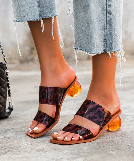 Beautiful Leopard Print Peep Toe Chunky Sandals Faux Leather - Slide Sandals - DYAVOR®