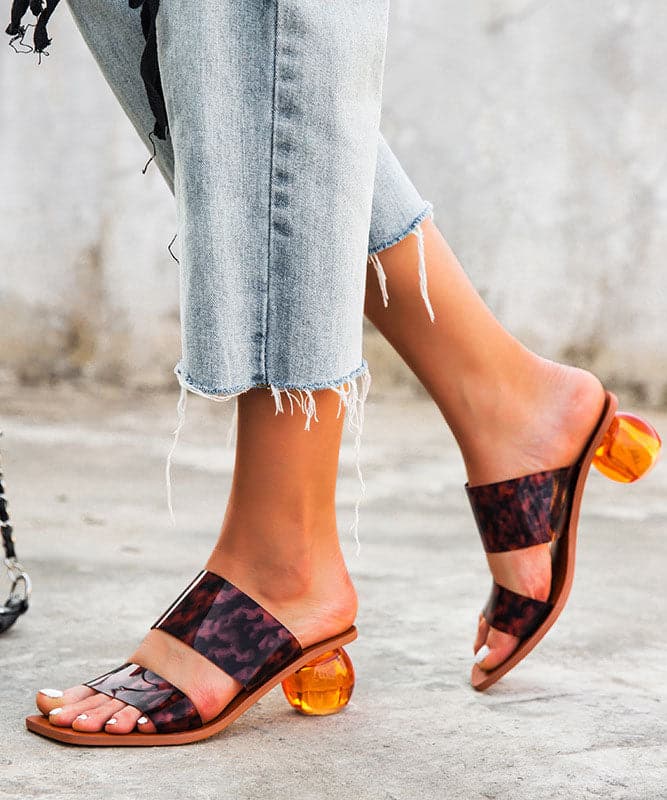 Beautiful Leopard Print Peep Toe Chunky Sandals Faux Leather - Slide Sandals - DYAVOR®