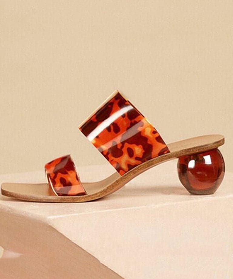 Beautiful Leopard Print Peep Toe Chunky Sandals Faux Leather - Slide Sandals - DYAVOR®