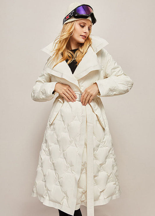 Beautiful White Peter Pan Collar Solid Color Sashes Warm Duck Down Puffer Jacket Winter - Down Jackets - DYAVOR®