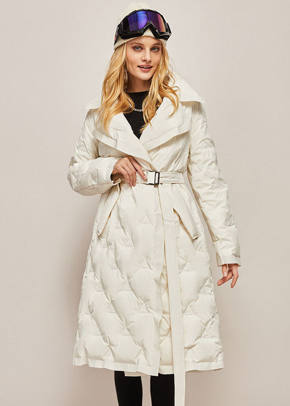 Beautiful White Peter Pan Collar Solid Color Sashes Warm Duck Down Puffer Jacket Winter - Down Jackets - DYAVOR®