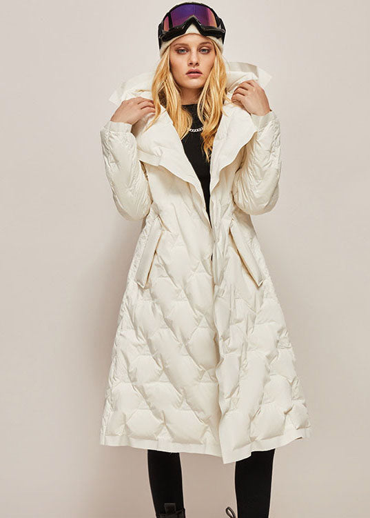 Beautiful White Peter Pan Collar Solid Color Sashes Warm Duck Down Puffer Jacket Winter - Down Jackets - DYAVOR®