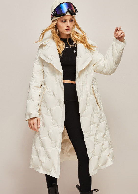 Beautiful White Peter Pan Collar Solid Color Sashes Warm Duck Down Puffer Jacket Winter - Down Jackets - DYAVOR®