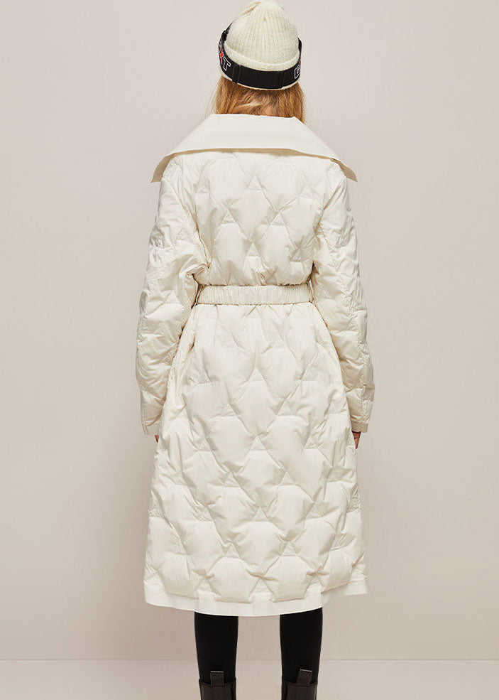 Beautiful White Peter Pan Collar Solid Color Sashes Warm Duck Down Puffer Jacket Winter - Down Jackets - DYAVOR®