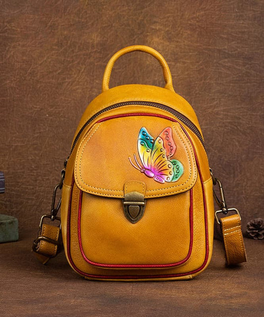 Beautiful Yellow Embossing Paitings Calf Leather Backpack Bag - Backpack Bag - DYAVOR®