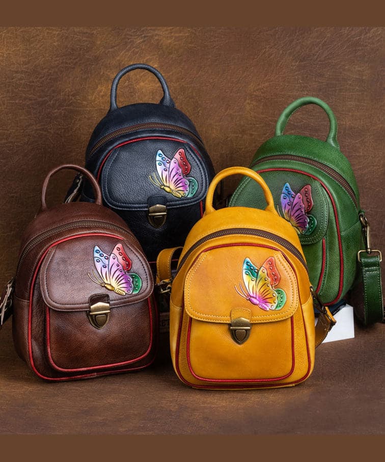 Beautiful Yellow Embossing Paitings Calf Leather Backpack Bag - Backpack Bag - DYAVOR®