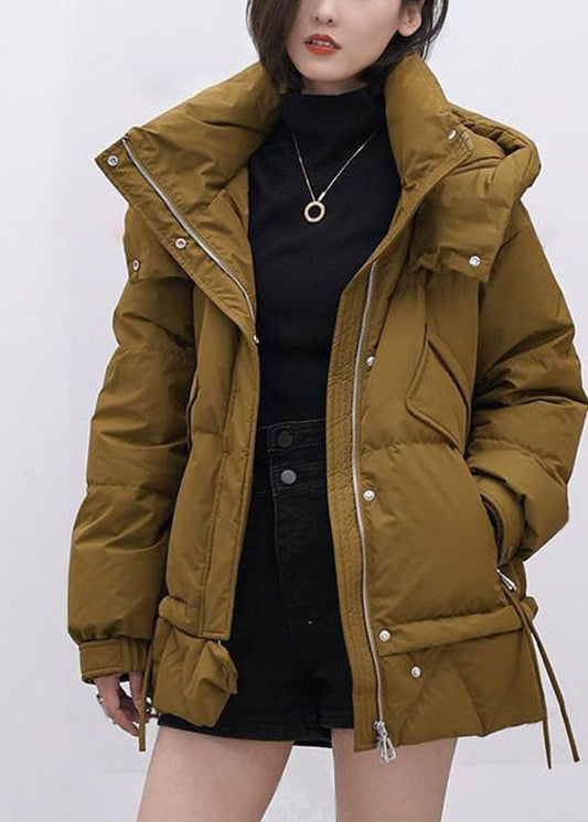 Beautiful Yellow Green Hooded Stand Collar Thick Duck Down Puffer Jacket Winter - Down Jackets - DYAVOR®