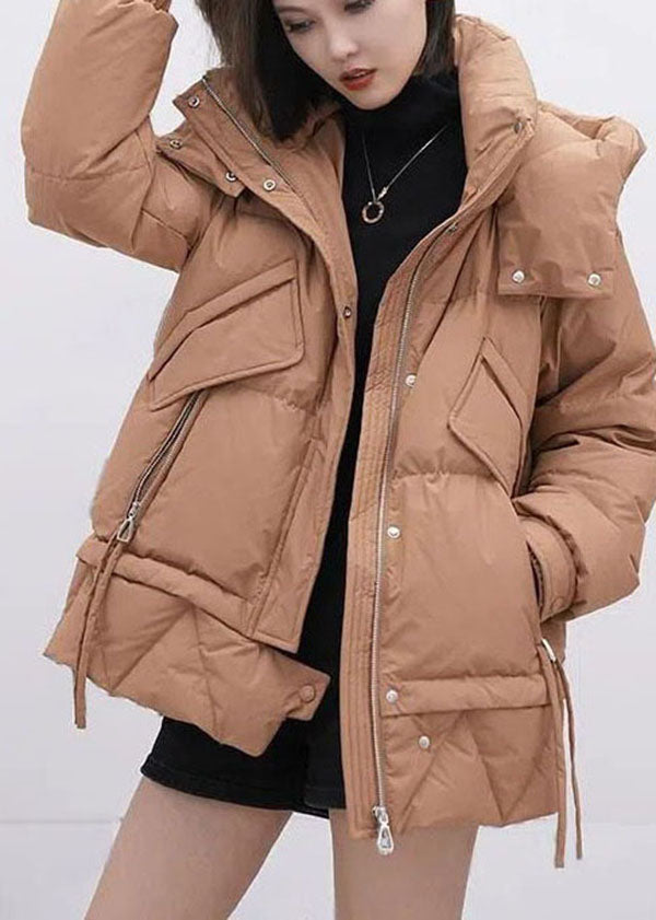 Beautiful Yellow Green Hooded Stand Collar Thick Duck Down Puffer Jacket Winter - Down Jackets - DYAVOR®
