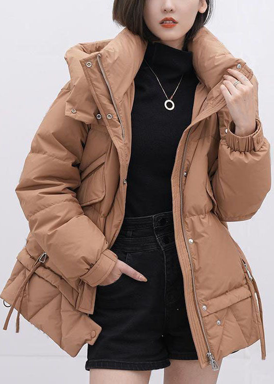 Beautiful Yellow Green Hooded Stand Collar Thick Duck Down Puffer Jacket Winter - Down Jackets - DYAVOR®