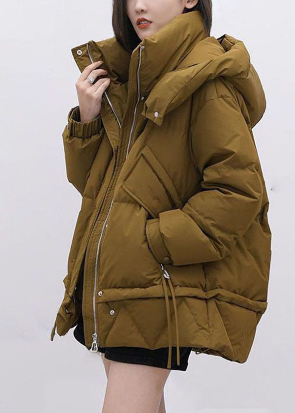 Beautiful Yellow Green Hooded Stand Collar Thick Duck Down Puffer Jacket Winter - Down Jackets - DYAVOR®
