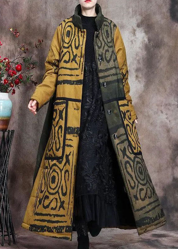 Beautiful Yellow Stand Collar Button Winter Cotton Parka Long sleeve - Down Jackets - DYAVOR®